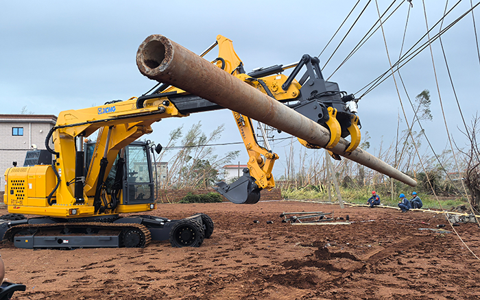 “摩羯”来袭，，，尊凯实业开挖立杆一体机跑赢时间助力抗灾复电抢修